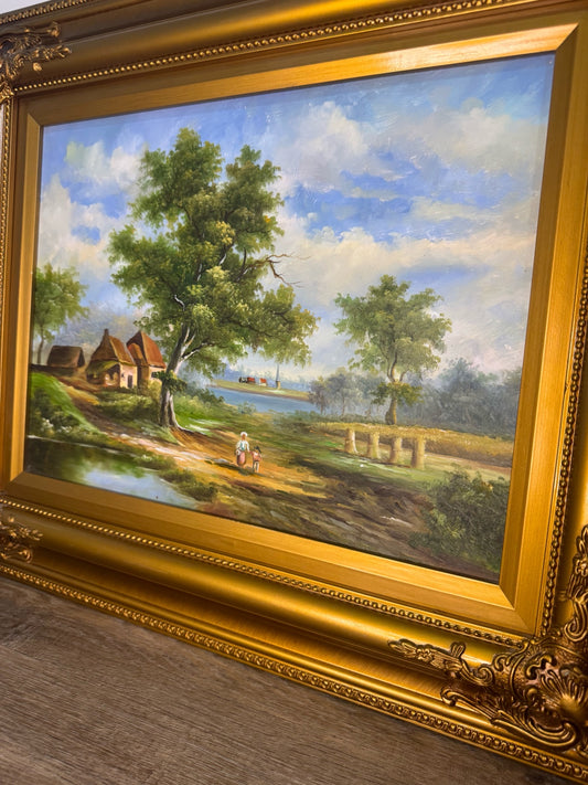 By the River’s Gold – Vintage Framed Original Oil Landscape
