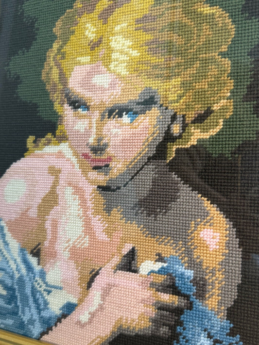 Threaded Gaze – Vintage Framed Needlepoint Portrait