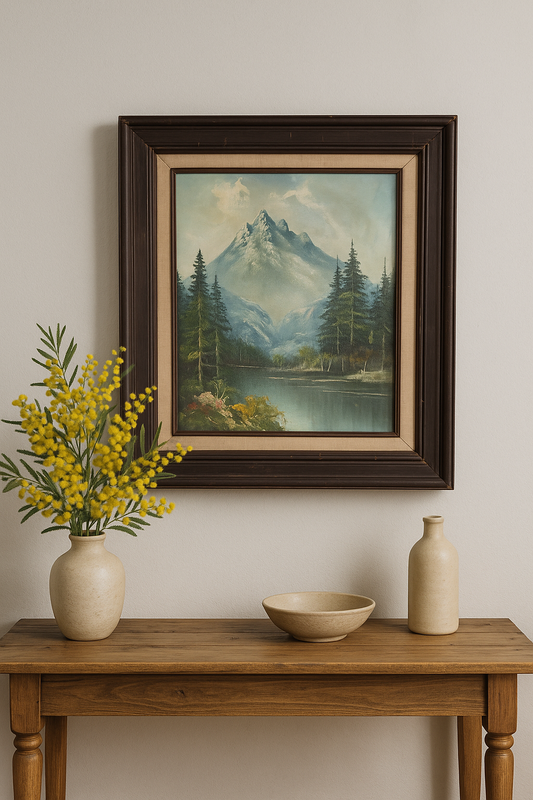 Still Mountains – Vintage Mid-Century Framed Oil Painting by B. Armstrong