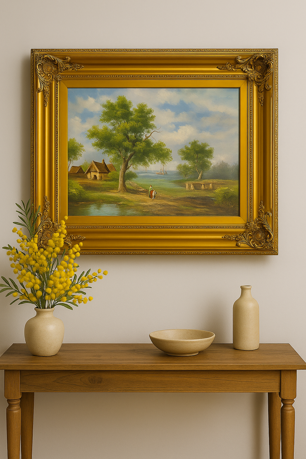 By the River’s Gold – Vintage Framed Original Oil Landscape