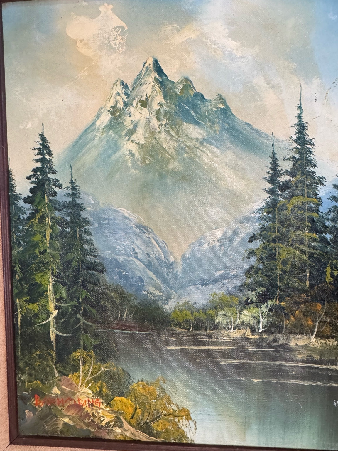 Still Mountains – Vintage Mid-Century Framed Oil Painting by B. Armstrong