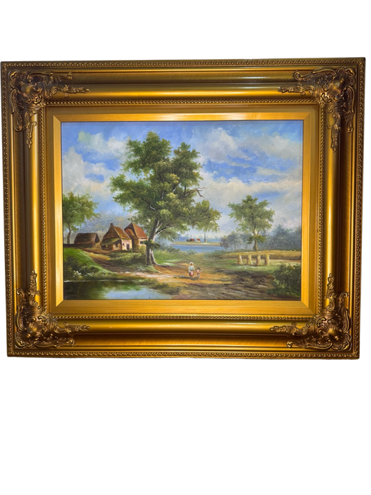 By the River’s Gold – Vintage Framed Original Oil Landscape